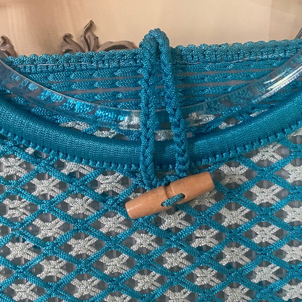 Vintage- Blue Woven Tote Bag with Clear Handles - - Picture 3 of 12